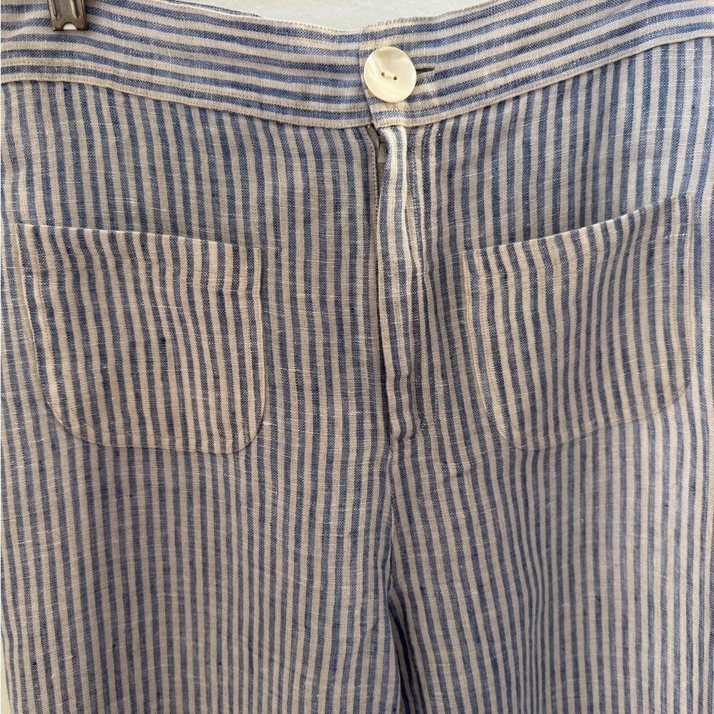 De Castro Blue White Striped 100% Linen Cropped Wide Leg Pants M - Picture 9 of 9